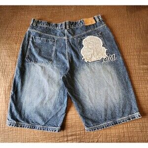 Vtg 2001 Platinum FUBU Fat Albert Jean Denim Shorts Size 46x15 Embroidered Y2K